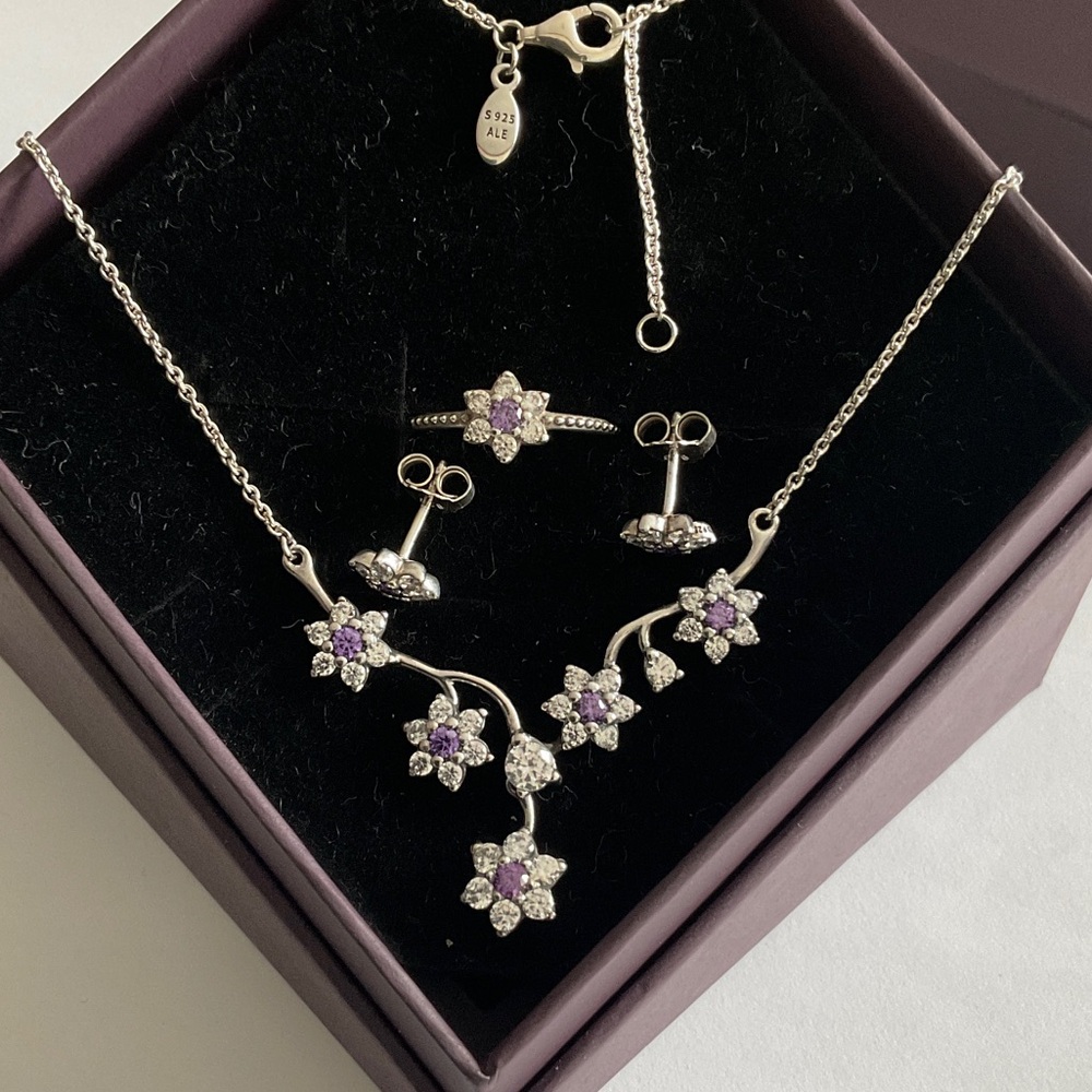 Pandora Silver Necklace with Purple Floral Accents - Picture 6 of 6